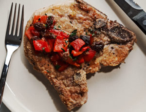 Pan Roasted Pork Chops with Maple Roasted Pepper Agrodolce
